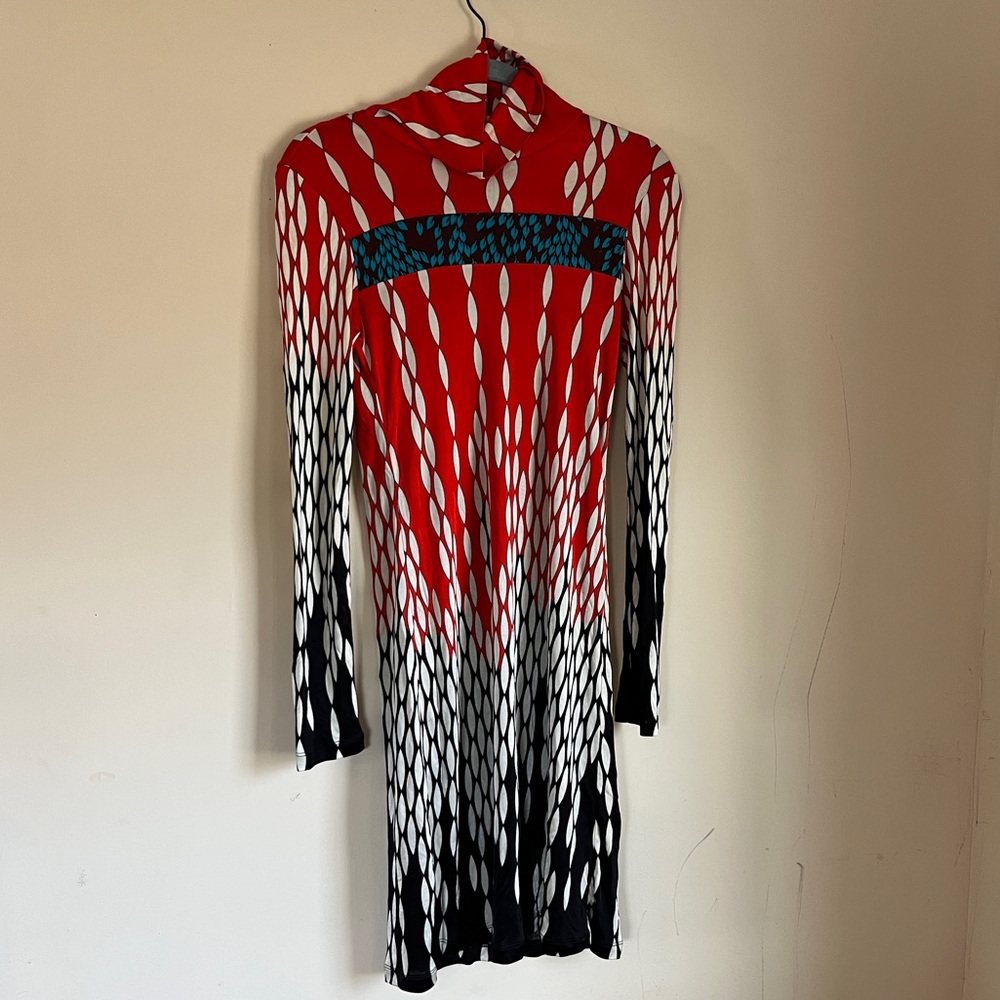 Custo Barcelona Red and Black Long Sleeve Turtleneck Dress size 1